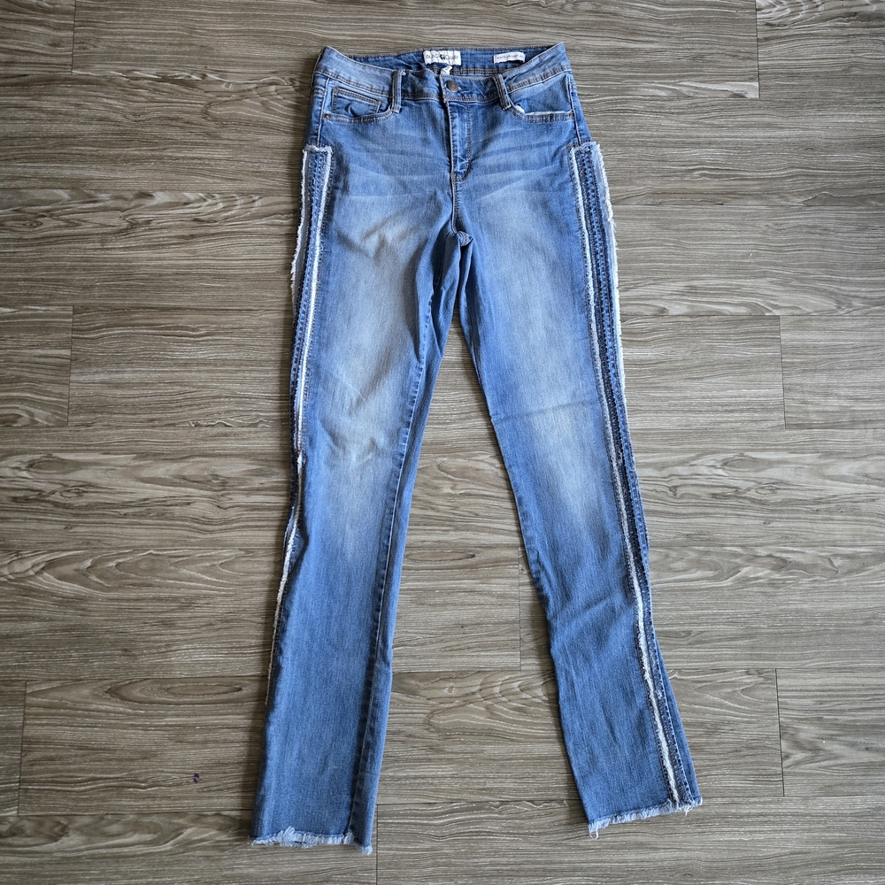 Black Daisy Straight Leg Jeans with Frayed Detail